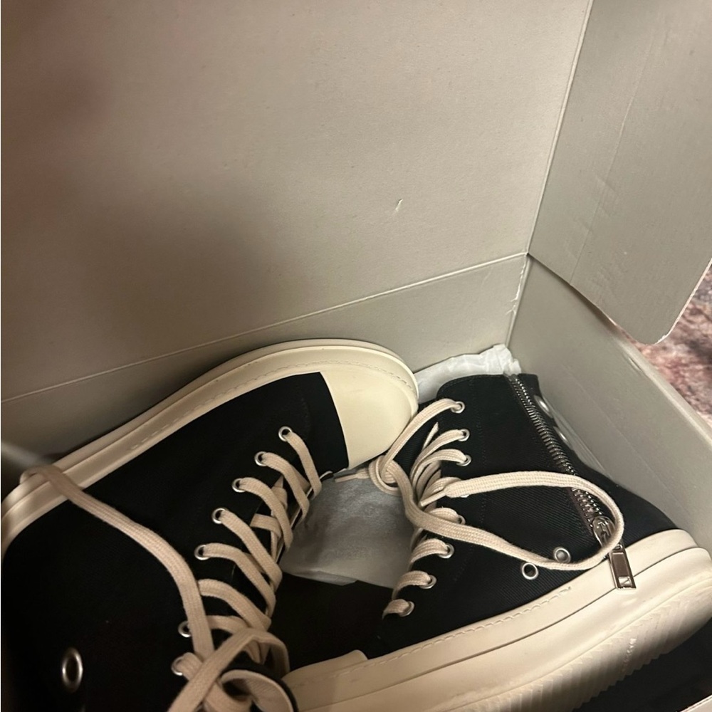 Rick Owen’s Black and White High-Top Sneakers